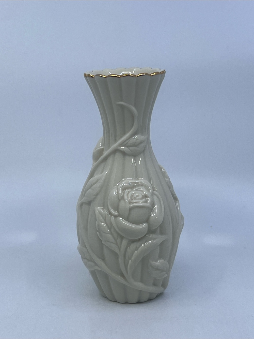 Lenox Rose Embossed Ivory Color 5 Inches Porcelain Bud Vase